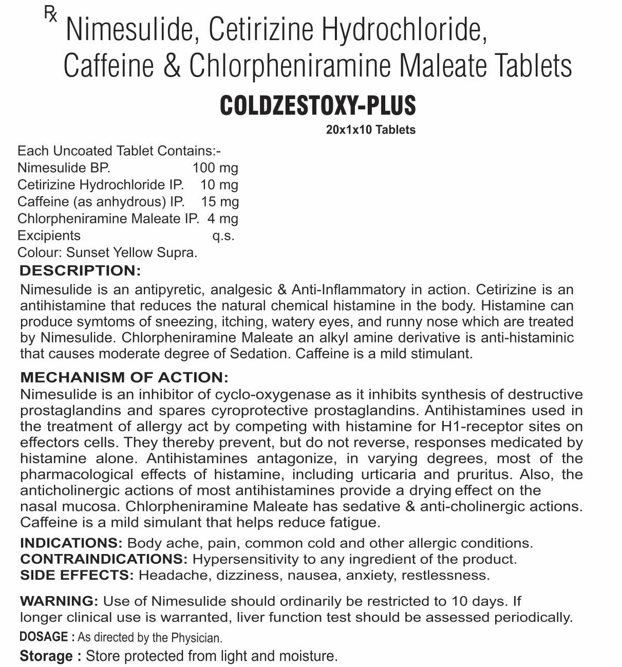 COLDZESTOXY PLUS TABLETS